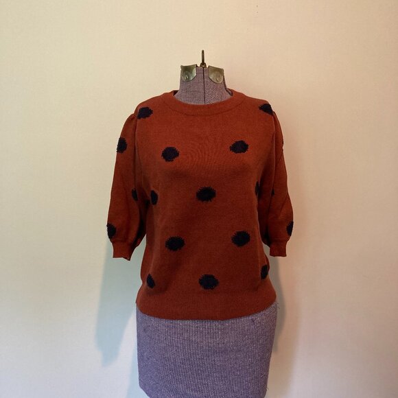 Compañia Fantastica ModCloth Burnt Orange Polka Dot Women's Sweater - Picture 2 of 6